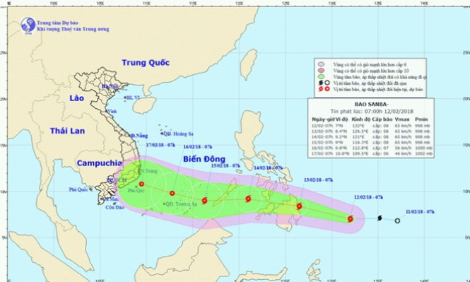 Bão Sanba di chuyển nhanh theo hướng Tây, mỗi giờ đi được 25km