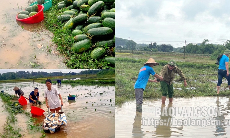 Công an huyện Hữu Lũng giúp Nhân dân ứng phó mưa lũ trên địa bàn