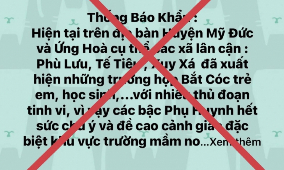Xử lý nghiêm đối tượng thông tin thất thiệt bắt cóc trẻ em ở Hà Nội