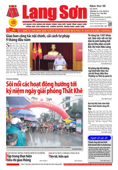 Báo Lạng Sơn số 6915 ngày 9-10-2023