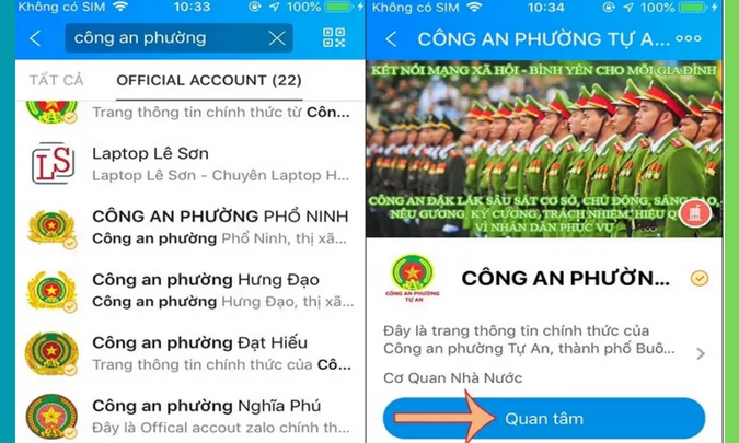 Cách tra cứu số điện thoại Cảnh sát khu vực bằng Zalo