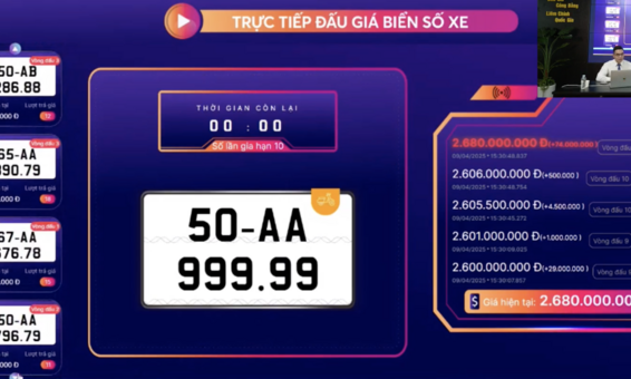 Biển số xe máy siêu đẹp 50AA-999.99 trúng đấu giá 2,68 tỷ đồng