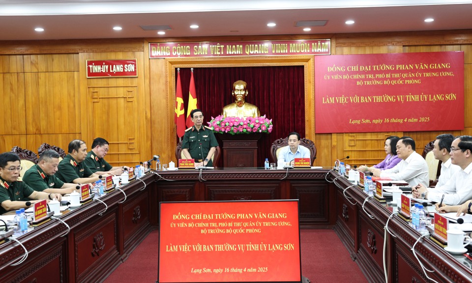 Đại tướng Phan Văn Giang, Bộ trưởng Bộ Quốc phòng làm việc với Ban Thường vụ Tỉnh ủy Lạng Sơn 