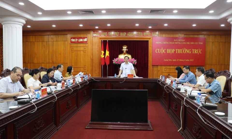 Thường trực Ban Chỉ đạo phòng chống tham nhũng, lãng phí, tiêu cực tỉnh họp thường kỳ tháng 4/ 2025