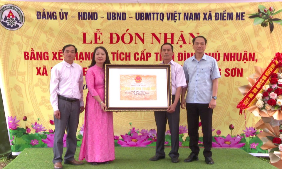 Đình Phú Nhuận (xã Điềm He, huyện Văn Quan) được công nhận là di tích cấp tỉnh