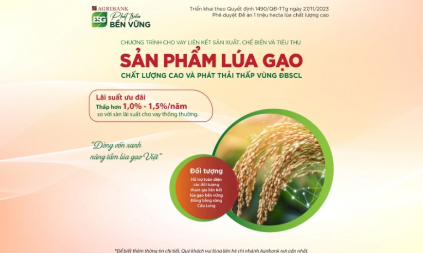 Agribank triển khai chương trình tín dụng ưu đãi phục vụ Đề án 1 triệu hecta lúa chất lượng cao, phát