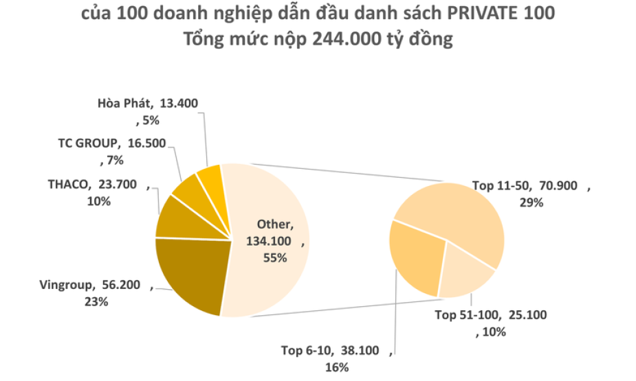 100 doanh nghiệp tư nhân dẫn đầu PRIVATE 100 nộp ngân sách 244.400 tỷ đồng